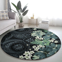Pauliuli Hawai'i Hibiscus Round Carpet Polynesian Tribal Tattoo Pattern Floral Elements LT9 - Polynesian Pride