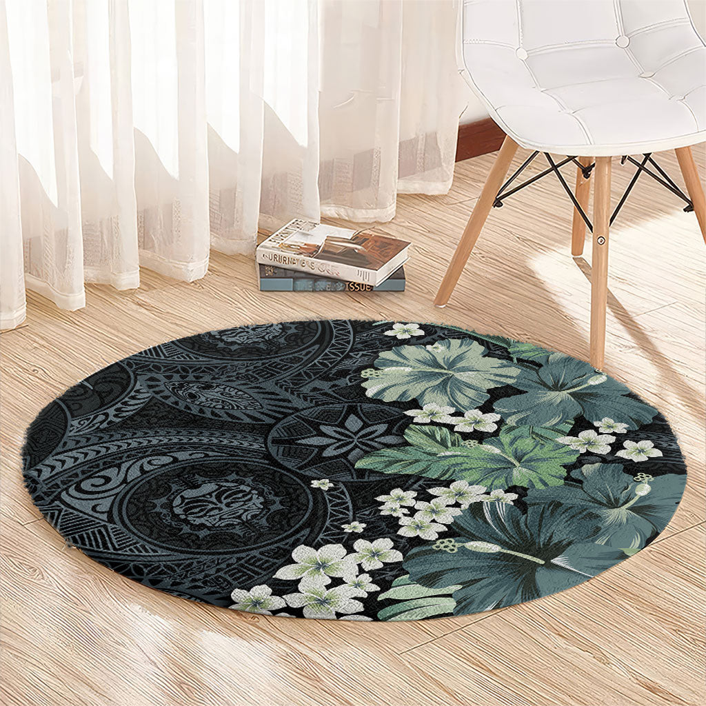 Pauliuli Hawai'i Hibiscus Round Carpet Polynesian Tribal Tattoo Pattern Floral Elements LT9 - Polynesian Pride