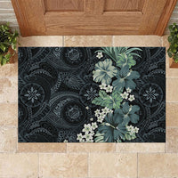 Pauliuli Hawai'i Hibiscus Rubber Doormat Polynesian Tribal Tattoo Pattern Floral Elements LT9 Charcoal Blue - Polynesian Pride