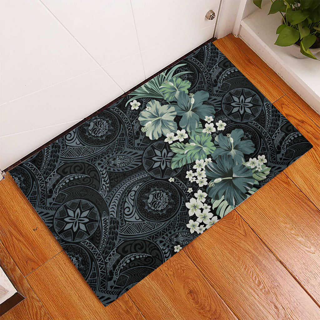 Pauliuli Hawai'i Hibiscus Rubber Doormat Polynesian Tribal Tattoo Pattern Floral Elements LT9 - Polynesian Pride