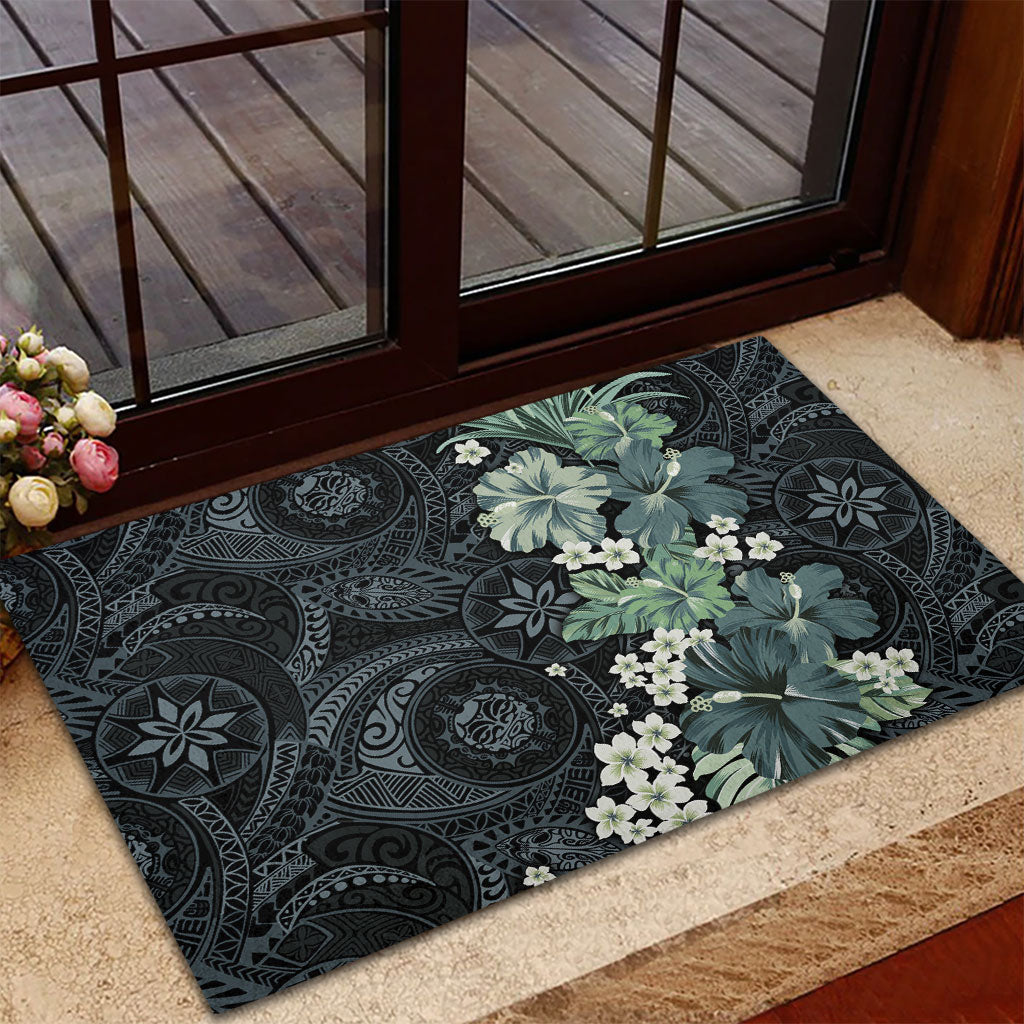 Pauliuli Hawai'i Hibiscus Rubber Doormat Polynesian Tribal Tattoo Pattern Floral Elements LT9 - Polynesian Pride
