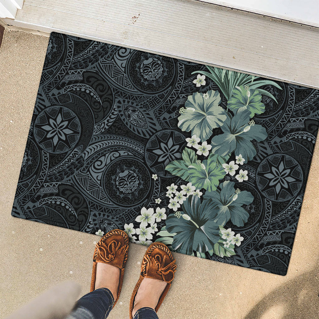 Pauliuli Hawai'i Hibiscus Rubber Doormat Polynesian Tribal Tattoo Pattern Floral Elements LT9 - Polynesian Pride