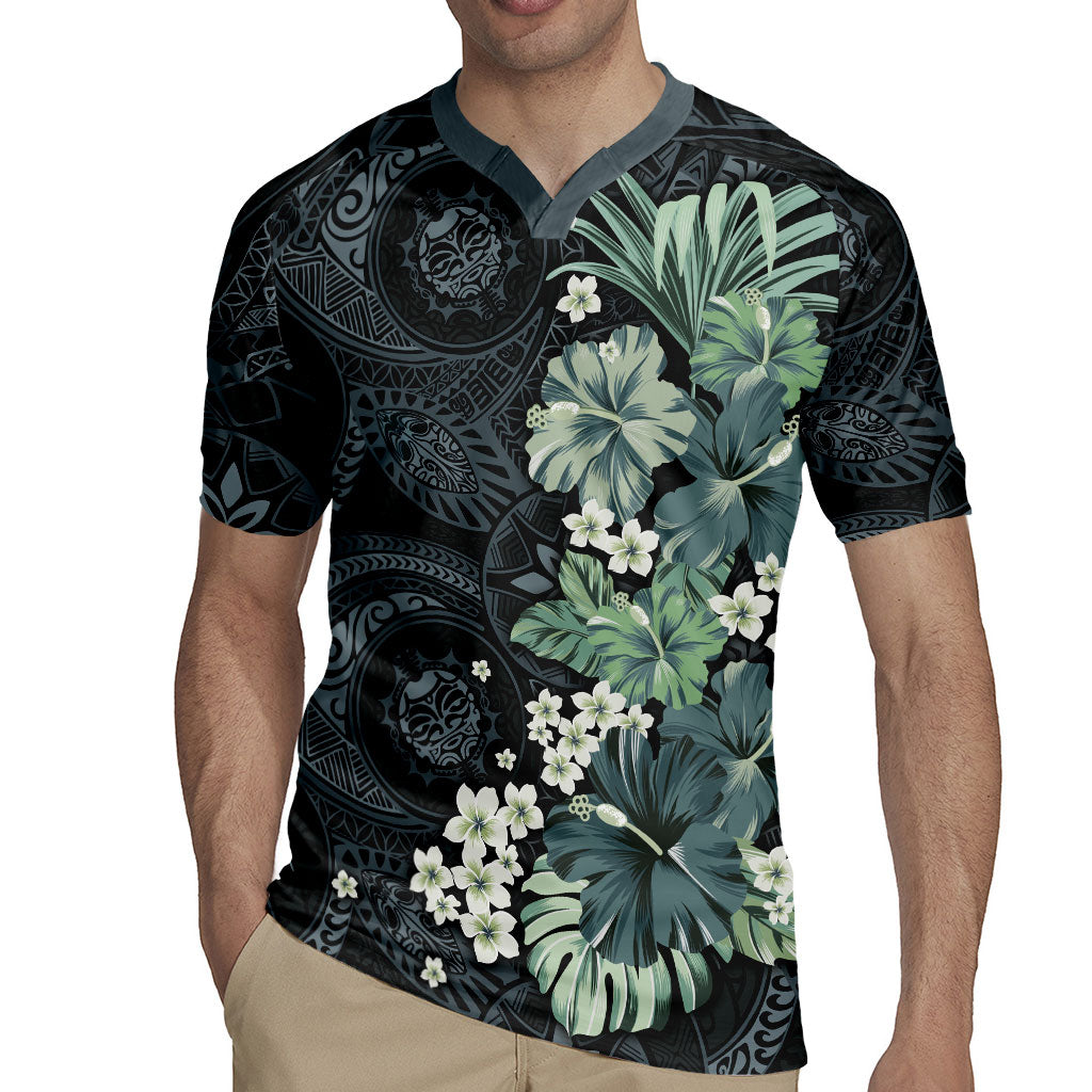 Pauliuli Hawai'i Hibiscus Rugby Jersey Polynesian Tribal Tattoo Pattern Floral Elements LT9 - Polynesian Pride
