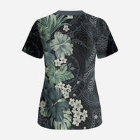 Pauliuli Hawai'i Hibiscus Scrub Top Polynesian Tribal Tattoo Pattern Floral Elements LT9 - Polynesian Pride