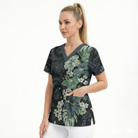 Pauliuli Hawai'i Hibiscus Scrub Top Polynesian Tribal Tattoo Pattern Floral Elements LT9 - Polynesian Pride