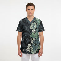 Pauliuli Hawai'i Hibiscus Scrub Top Polynesian Tribal Tattoo Pattern Floral Elements LT9 - Polynesian Pride
