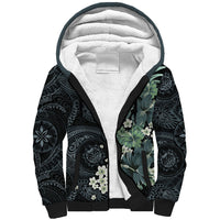 Pauliuli Hawai'i Hibiscus Sherpa Hoodie Polynesian Tribal Tattoo Pattern Floral Elements LT9 Unisex Charcoal Blue - Polynesian Pride