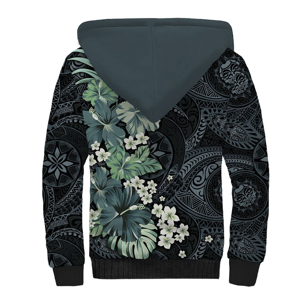 Pauliuli Hawai'i Hibiscus Sherpa Hoodie Polynesian Tribal Tattoo Pattern Floral Elements LT9 - Polynesian Pride