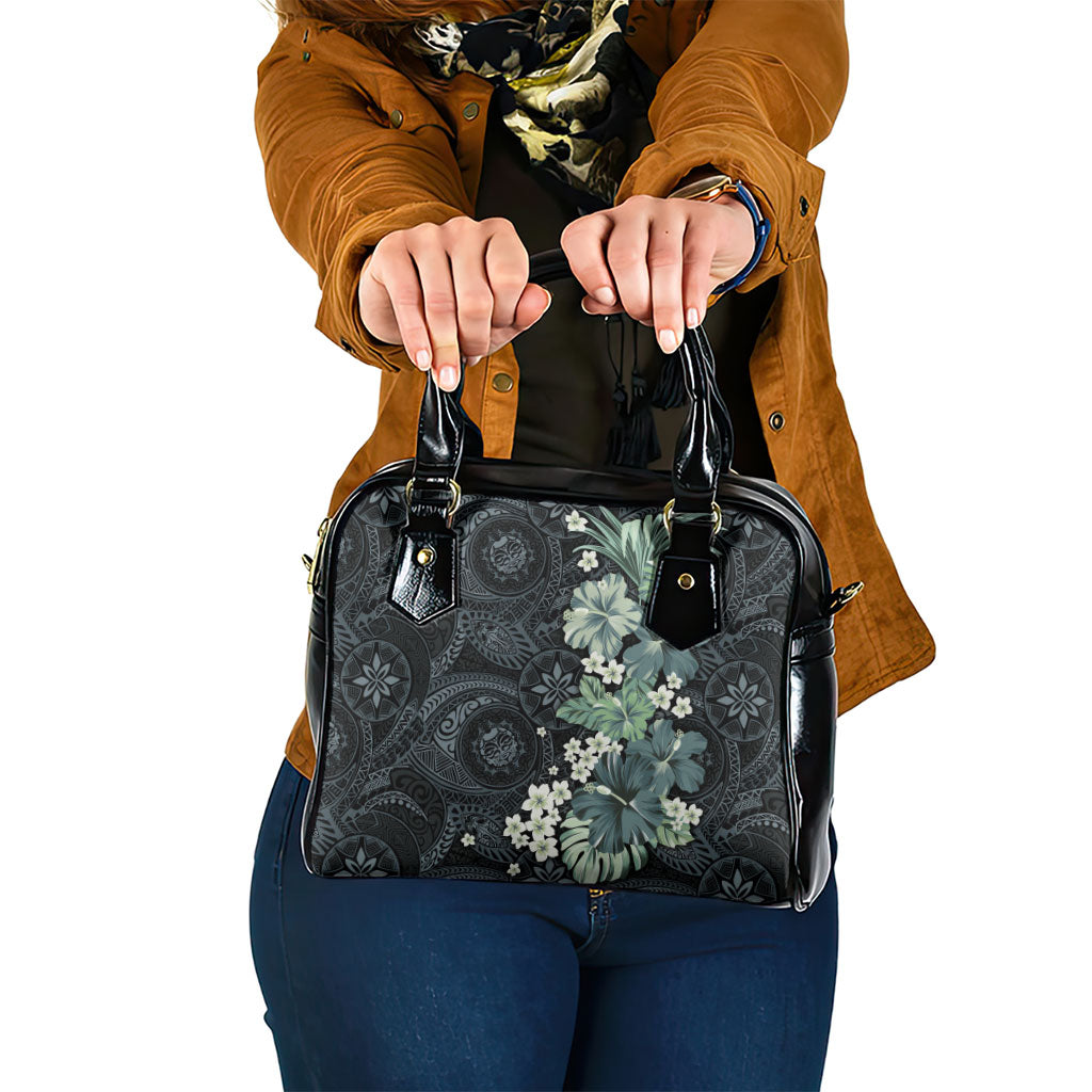 Pauliuli Hawai'i Hibiscus Shoulder Handbag Polynesian Tribal Tattoo Pattern Floral Elements LT9 One Size Charcoal Blue - Polynesian Pride