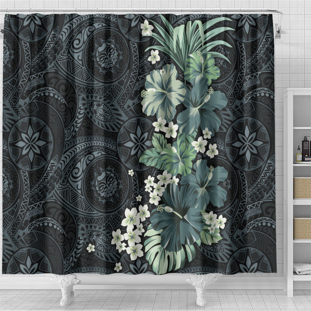 Pauliuli Hawai'i Hibiscus Shower Curtain Polynesian Tribal Tattoo Pattern Floral Elements LT9 - Polynesian Pride