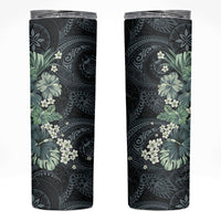 Pauliuli Hawai'i Hibiscus Skinny Tumbler Polynesian Tribal Tattoo Pattern Floral Elements LT9 Charcoal Blue - Polynesian Pride