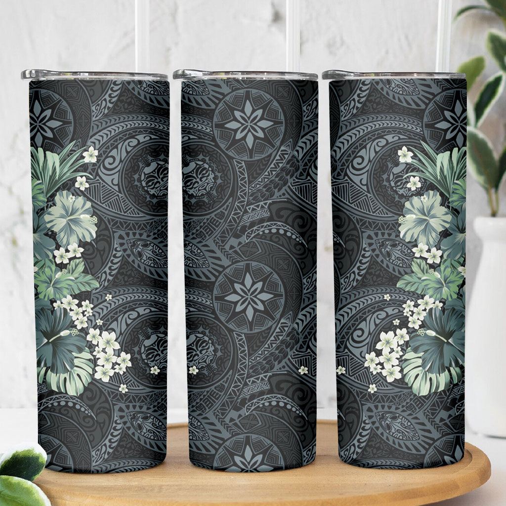 Pauliuli Hawai'i Hibiscus Skinny Tumbler Polynesian Tribal Tattoo Pattern Floral Elements LT9 - Polynesian Pride