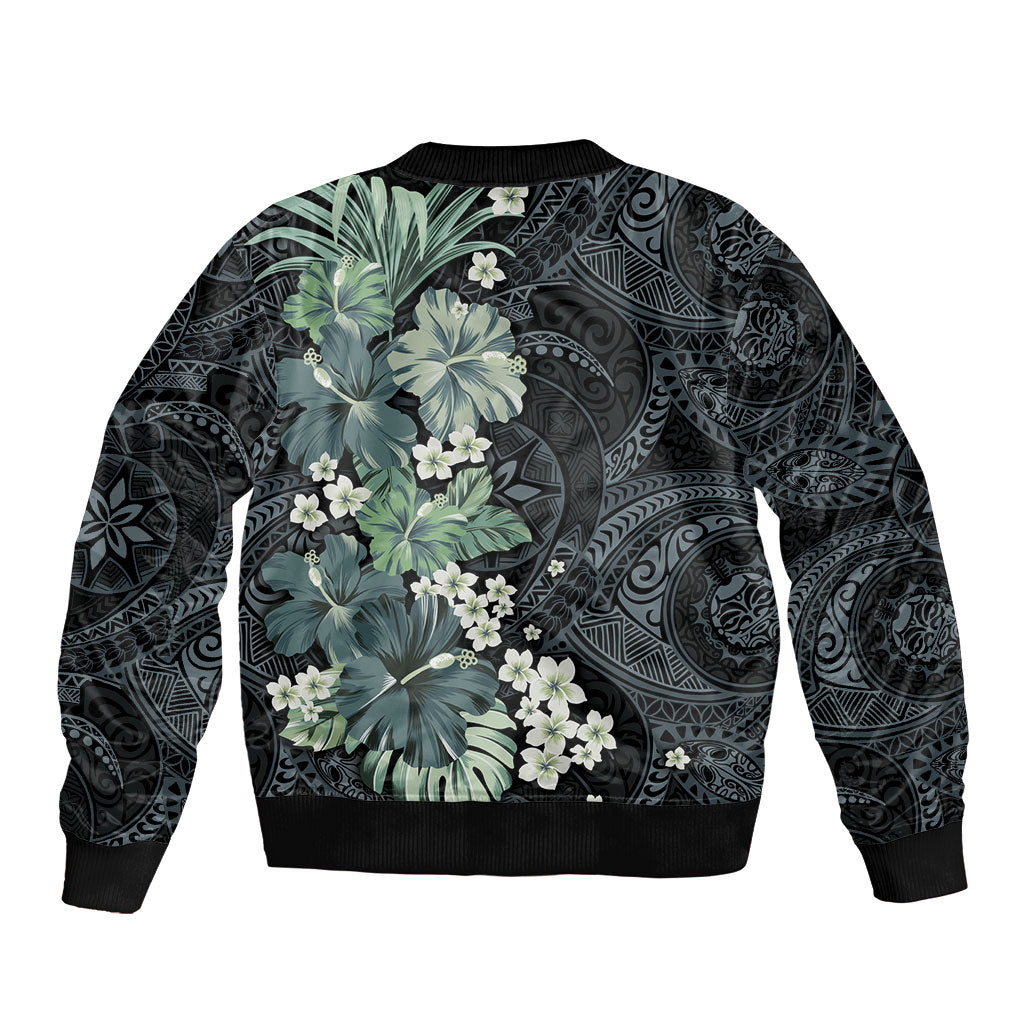 Pauliuli Hawai'i Hibiscus Sleeve Zip Bomber Jacket Polynesian Tribal Tattoo Pattern Floral Elements LT9 - Polynesian Pride