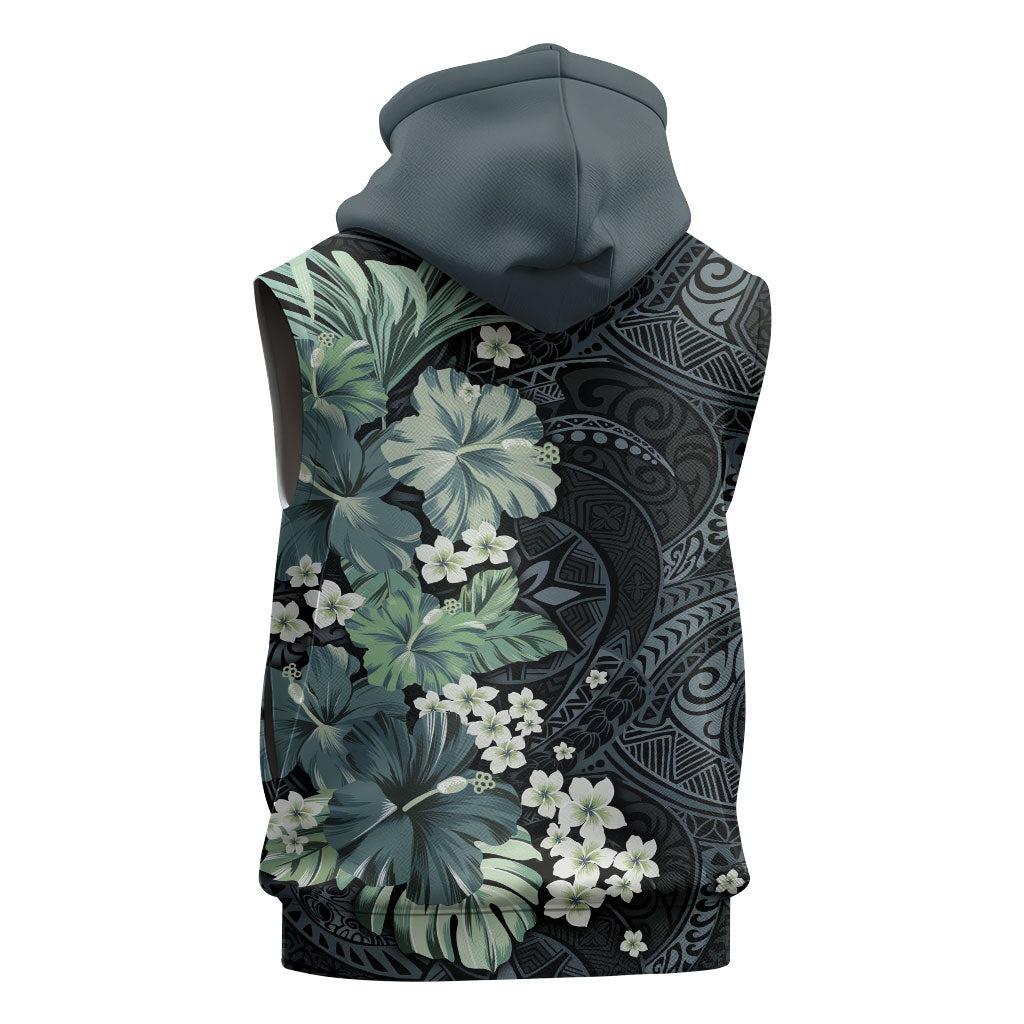 Pauliuli Hawai'i Hibiscus Sleeveless Hoodie Polynesian Tribal Tattoo Pattern Floral Elements LT9 - Polynesian Pride