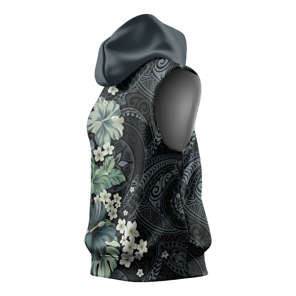 Pauliuli Hawai'i Hibiscus Sleeveless Hoodie Polynesian Tribal Tattoo Pattern Floral Elements LT9 - Polynesian Pride