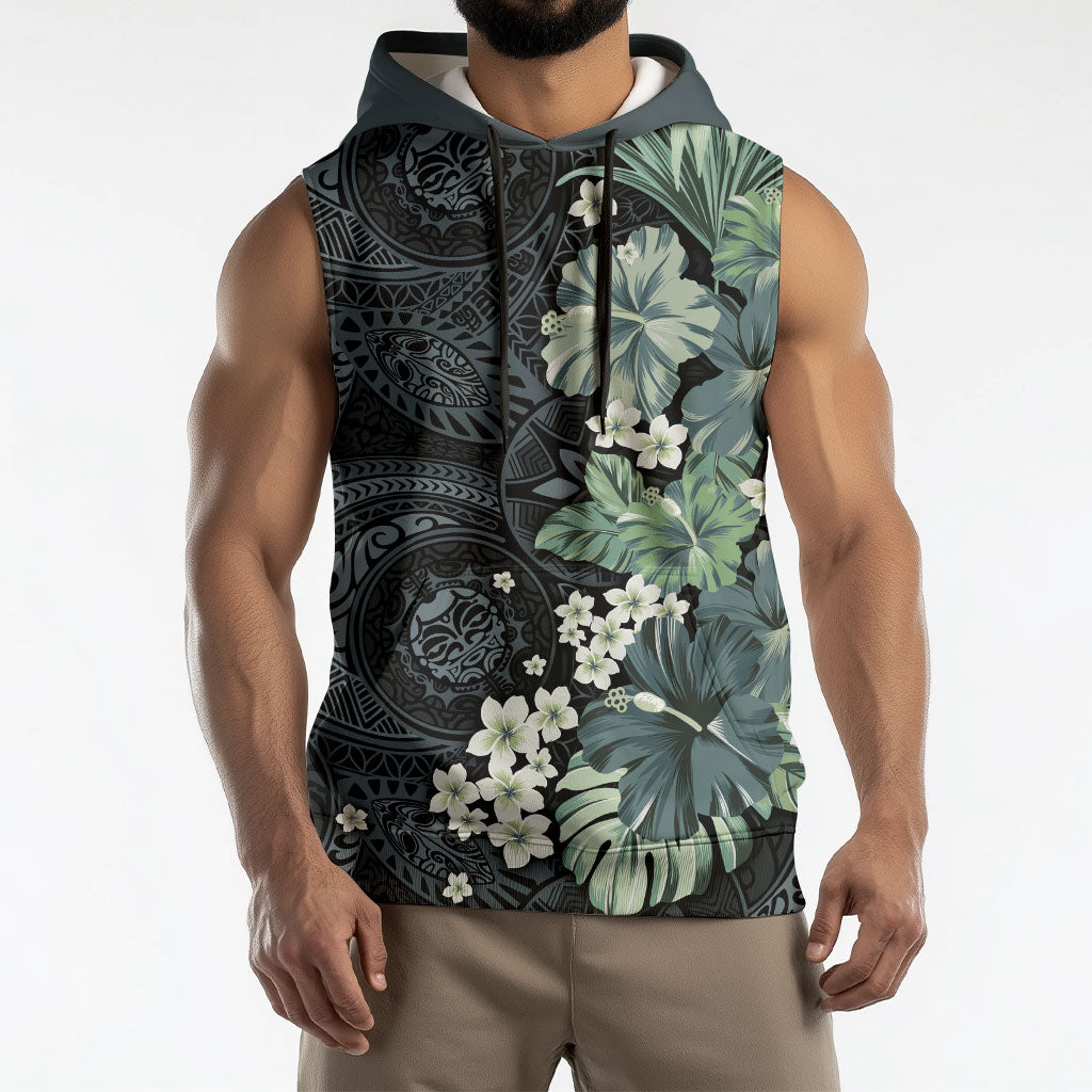 Pauliuli Hawai'i Hibiscus Sleeveless Hoodie Polynesian Tribal Tattoo Pattern Floral Elements LT9 - Polynesian Pride