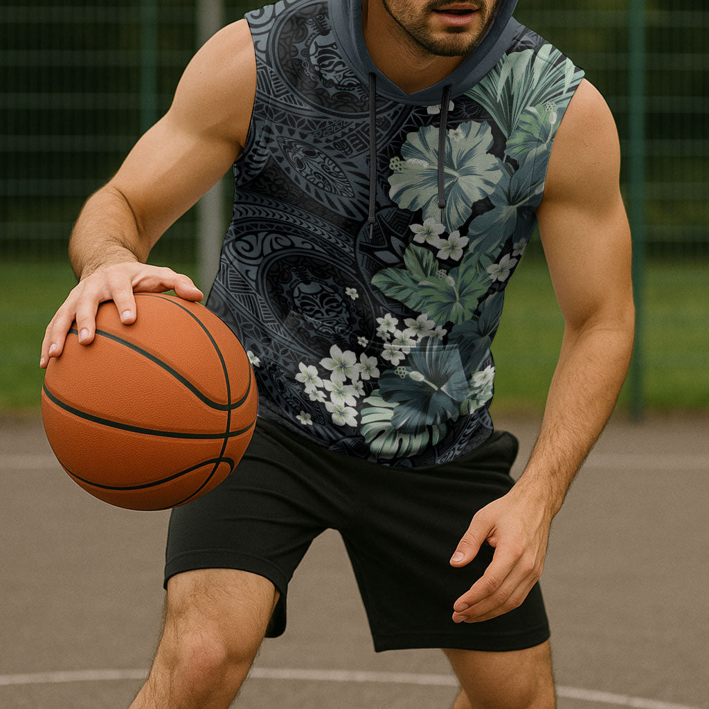 Pauliuli Hawai'i Hibiscus Sleeveless Hoodie Polynesian Tribal Tattoo Pattern Floral Elements LT9 - Polynesian Pride