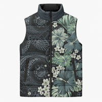 Pauliuli Hawai'i Hibiscus Sleeveless Puffer Jacket Polynesian Tribal Tattoo Pattern Floral Elements LT9 Unisex Charcoal Blue - Polynesian Pride