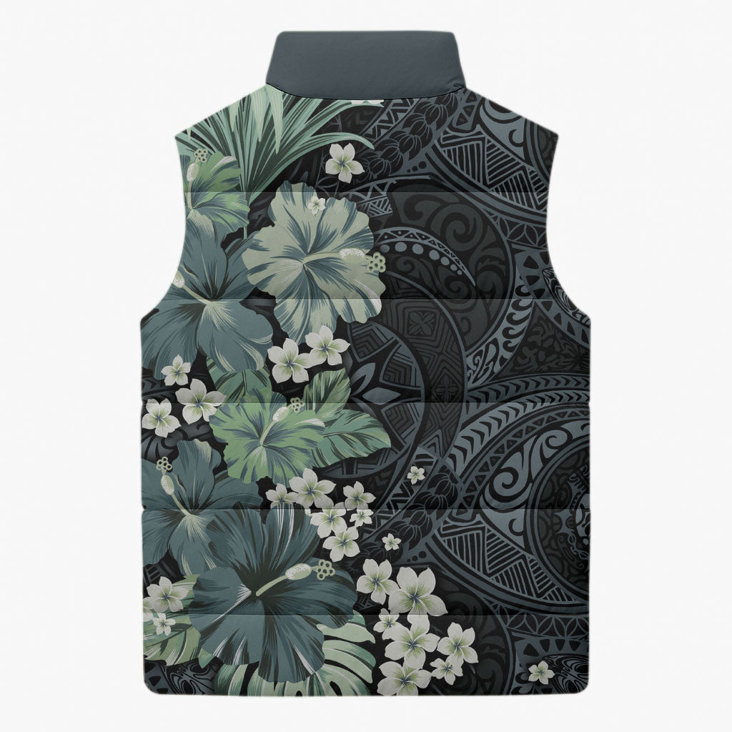 Pauliuli Hawai'i Hibiscus Sleeveless Puffer Jacket Polynesian Tribal Tattoo Pattern Floral Elements LT9 - Polynesian Pride