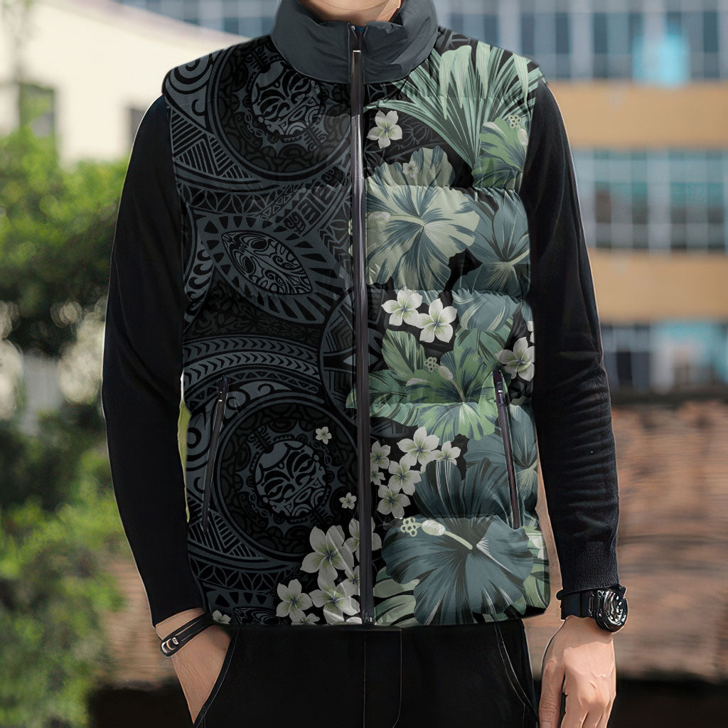 Pauliuli Hawai'i Hibiscus Sleeveless Puffer Jacket Polynesian Tribal Tattoo Pattern Floral Elements LT9 - Polynesian Pride