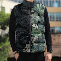 Pauliuli Hawai'i Hibiscus Sleeveless Puffer Jacket Polynesian Tribal Tattoo Pattern Floral Elements LT9 - Polynesian Pride