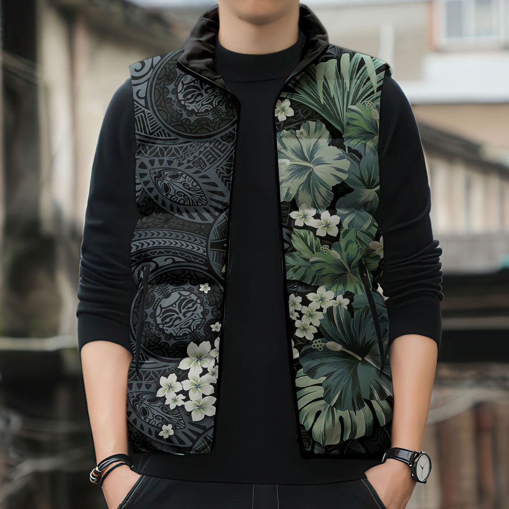 Pauliuli Hawai'i Hibiscus Sleeveless Puffer Jacket Polynesian Tribal Tattoo Pattern Floral Elements LT9 - Polynesian Pride