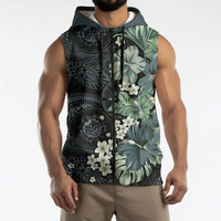 Pauliuli Hawai'i Hibiscus Sleeveless Zip Hoodie Polynesian Tribal Tattoo Pattern Floral Elements LT9 - Polynesian Pride