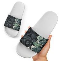 Pauliuli Hawai'i Hibiscus Slide Sandals Polynesian Tribal Tattoo Pattern Floral Elements LT9 - Polynesian Pride