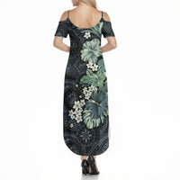 Pauliuli Hawai'i Hibiscus Summer Maxi Dress Polynesian Tribal Tattoo Pattern Floral Elements LT9 - Polynesian Pride