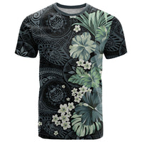 Pauliuli Hawai'i Hibiscus T Shirt Polynesian Tribal Tattoo Pattern Floral Elements LT9 Charcoal Blue - Polynesian Pride