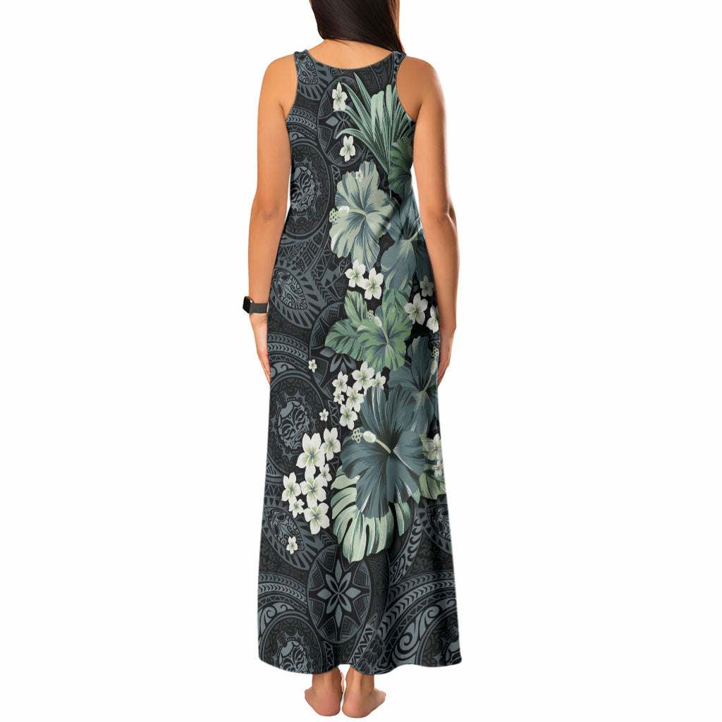 Pauliuli Hawai'i Hibiscus Tank Maxi Dress Polynesian Tribal Tattoo Pattern Floral Elements LT9 - Polynesian Pride