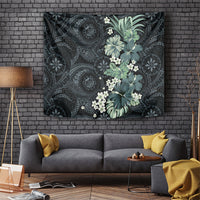 Pauliuli Hawai'i Hibiscus Tapestry Polynesian Tribal Tattoo Pattern Floral Elements LT9 Charcoal Blue - Polynesian Pride