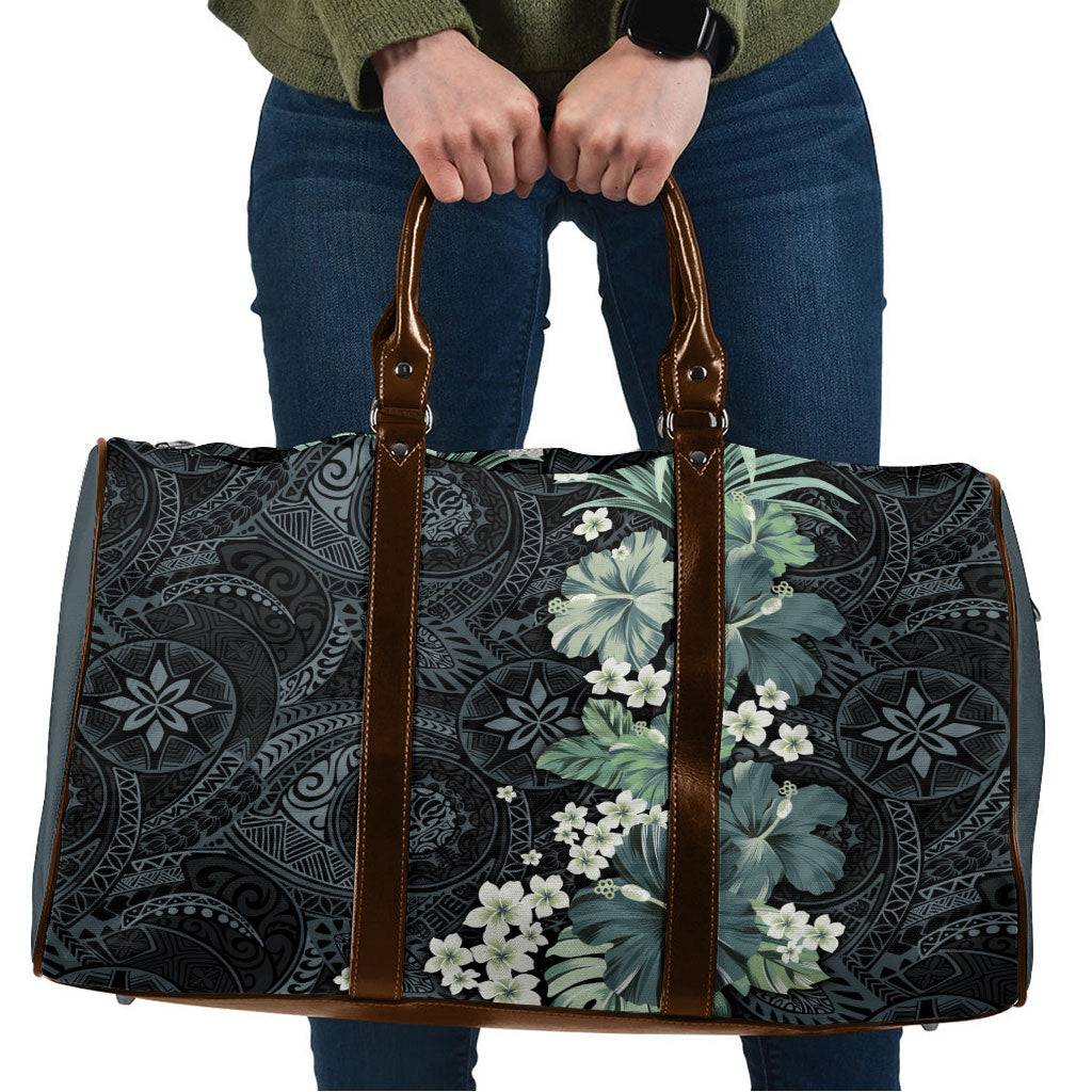 Pauliuli Hawai'i Hibiscus Travel Bag Polynesian Tribal Tattoo Pattern Floral Elements LT9 Charcoal Blue - Polynesian Pride