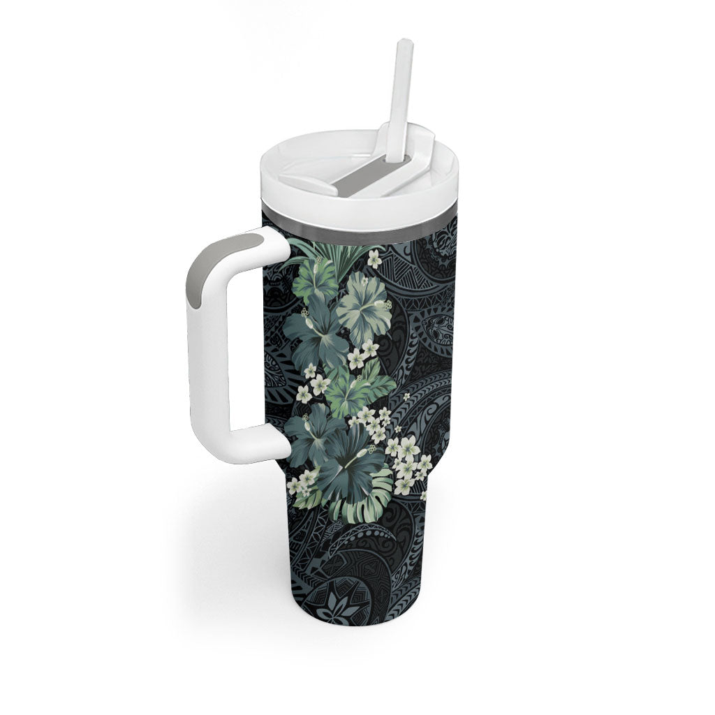 Pauliuli Hawai'i Hibiscus Tumbler With Handle Polynesian Tribal Tattoo Pattern Floral Elements LT9 - Polynesian Pride