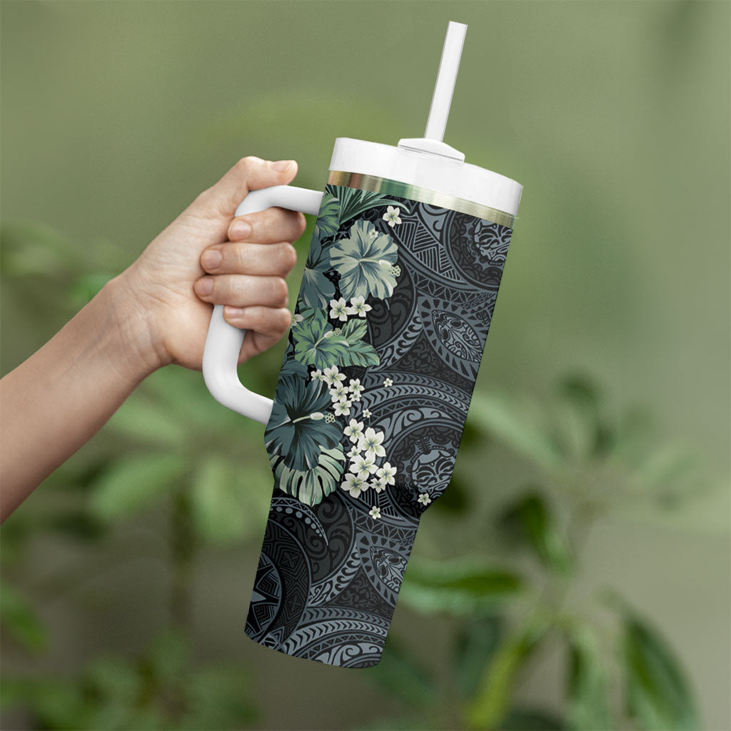 Pauliuli Hawai'i Hibiscus Tumbler With Handle Polynesian Tribal Tattoo Pattern Floral Elements LT9 - Polynesian Pride