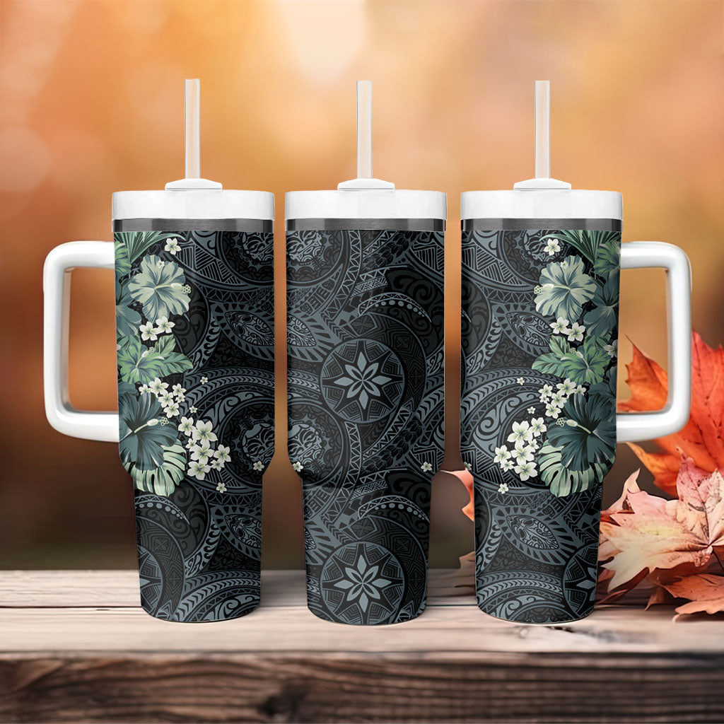 Pauliuli Hawai'i Hibiscus Tumbler With Handle Polynesian Tribal Tattoo Pattern Floral Elements LT9 - Polynesian Pride