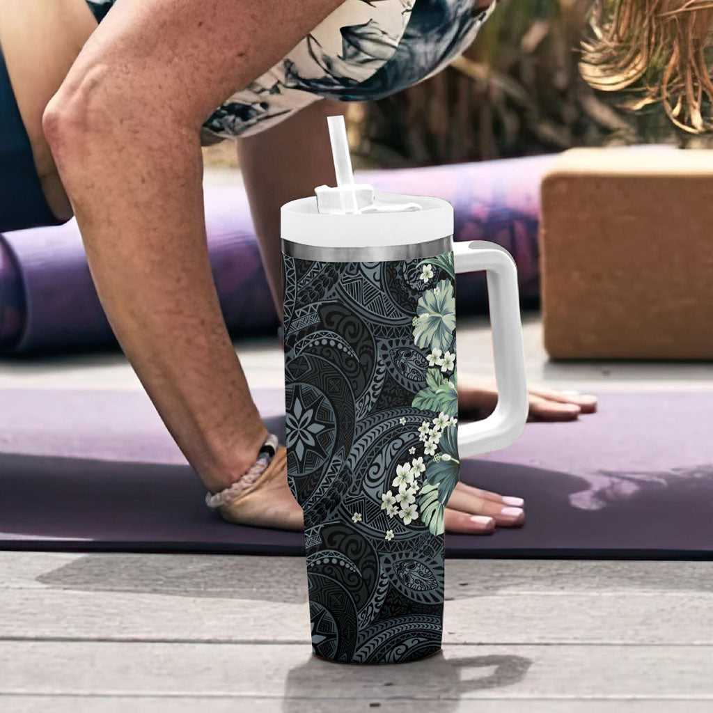 Pauliuli Hawai'i Hibiscus Tumbler With Handle Polynesian Tribal Tattoo Pattern Floral Elements LT9 - Polynesian Pride
