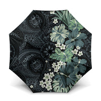 Pauliuli Hawai'i Hibiscus Umbrella Polynesian Tribal Tattoo Pattern Floral Elements LT9 One Size Folded 11.42 inch Opened Diameter 37.4 inch Charcoal Blue - Polynesian Pride