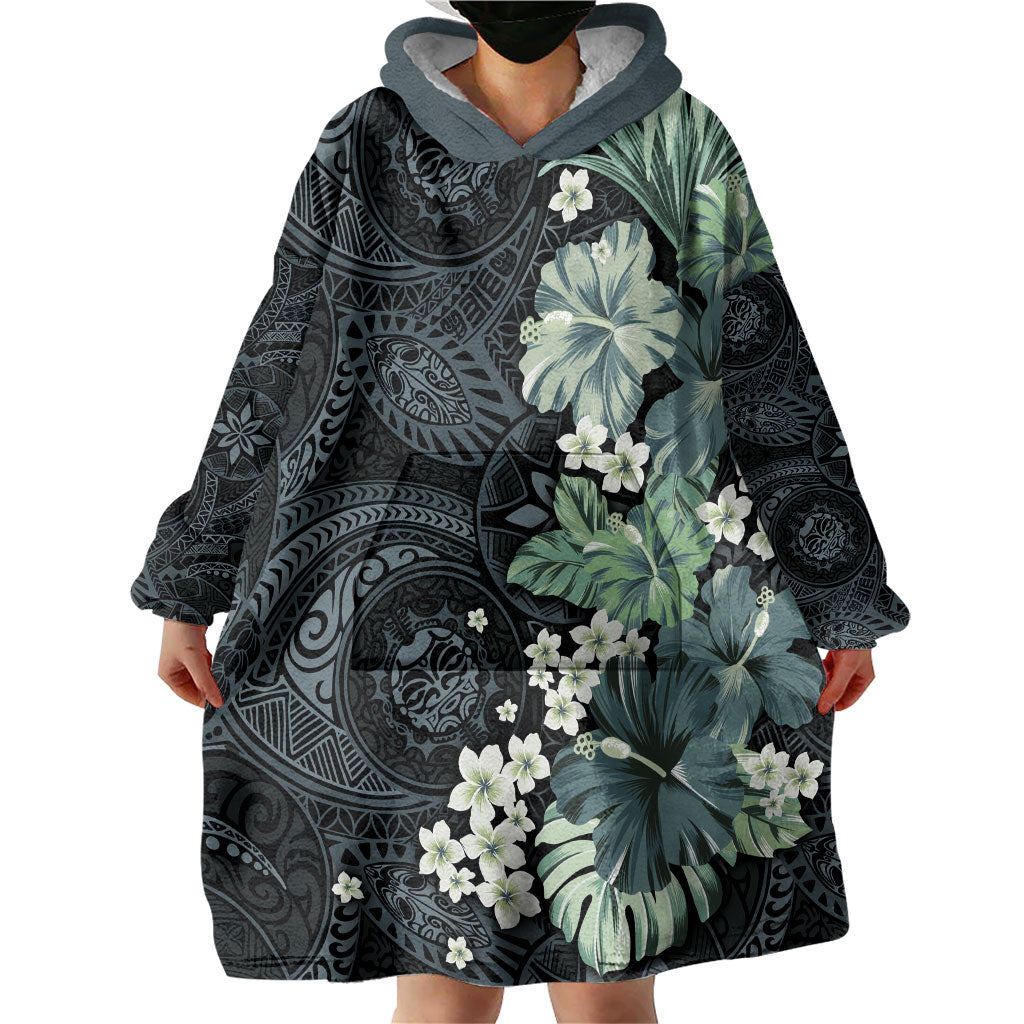 Pauliuli Hawai'i Hibiscus Wearable Blanket Hoodie Polynesian Tribal Tattoo Pattern Floral Elements LT9 - Polynesian Pride