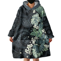 Pauliuli Hawai'i Hibiscus Wearable Blanket Hoodie Polynesian Tribal Tattoo Pattern Floral Elements LT9 - Polynesian Pride
