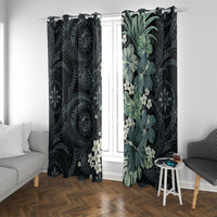 Pauliuli Hawai'i Hibiscus Window Curtain Polynesian Tribal Tattoo Pattern Floral Elements LT9 With Grommets Charcoal Blue - Polynesian Pride