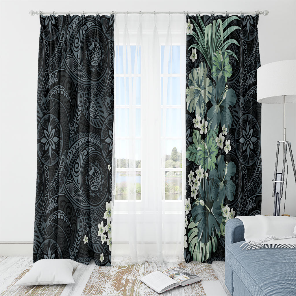 Pauliuli Hawai'i Hibiscus Window Curtain Polynesian Tribal Tattoo Pattern Floral Elements LT9 - Polynesian Pride
