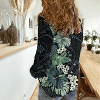 Pauliuli Hawai'i Hibiscus Women Casual Shirt Polynesian Tribal Tattoo Pattern Floral Elements LT9 - Polynesian Pride