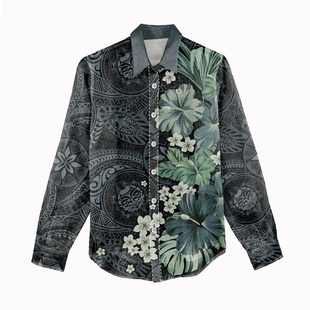 Pauliuli Hawai'i Hibiscus Women Casual Shirt Polynesian Tribal Tattoo Pattern Floral Elements LT9 - Polynesian Pride