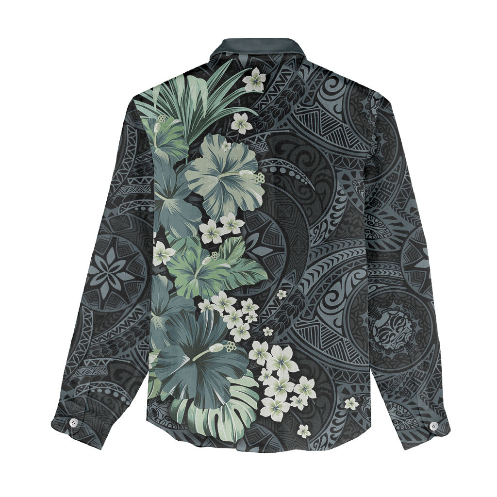 Pauliuli Hawai'i Hibiscus Women Casual Shirt Polynesian Tribal Tattoo Pattern Floral Elements LT9 - Polynesian Pride