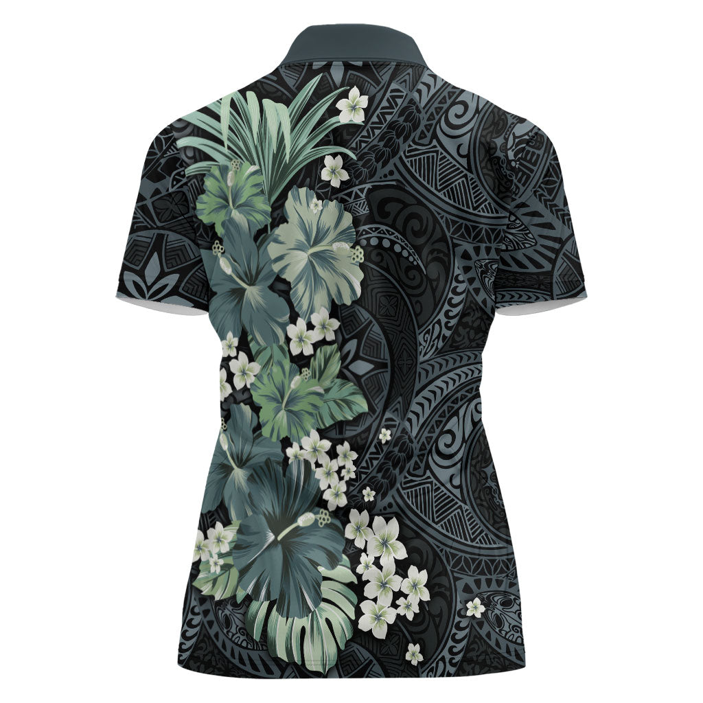 Pauliuli Hawai'i Hibiscus Women Polo Shirt Polynesian Tribal Tattoo Pattern Floral Elements LT9 - Polynesian Pride