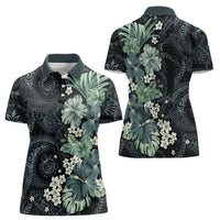 Pauliuli Hawai'i Hibiscus Women Polo Shirt Polynesian Tribal Tattoo Pattern Floral Elements LT9 - Polynesian Pride