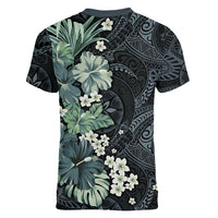 Pauliuli Hawai'i Hibiscus Women V-Neck T-Shirt Polynesian Tribal Tattoo Pattern Floral Elements LT9 - Polynesian Pride