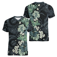 Pauliuli Hawai'i Hibiscus Women V-Neck T-Shirt Polynesian Tribal Tattoo Pattern Floral Elements LT9 - Polynesian Pride