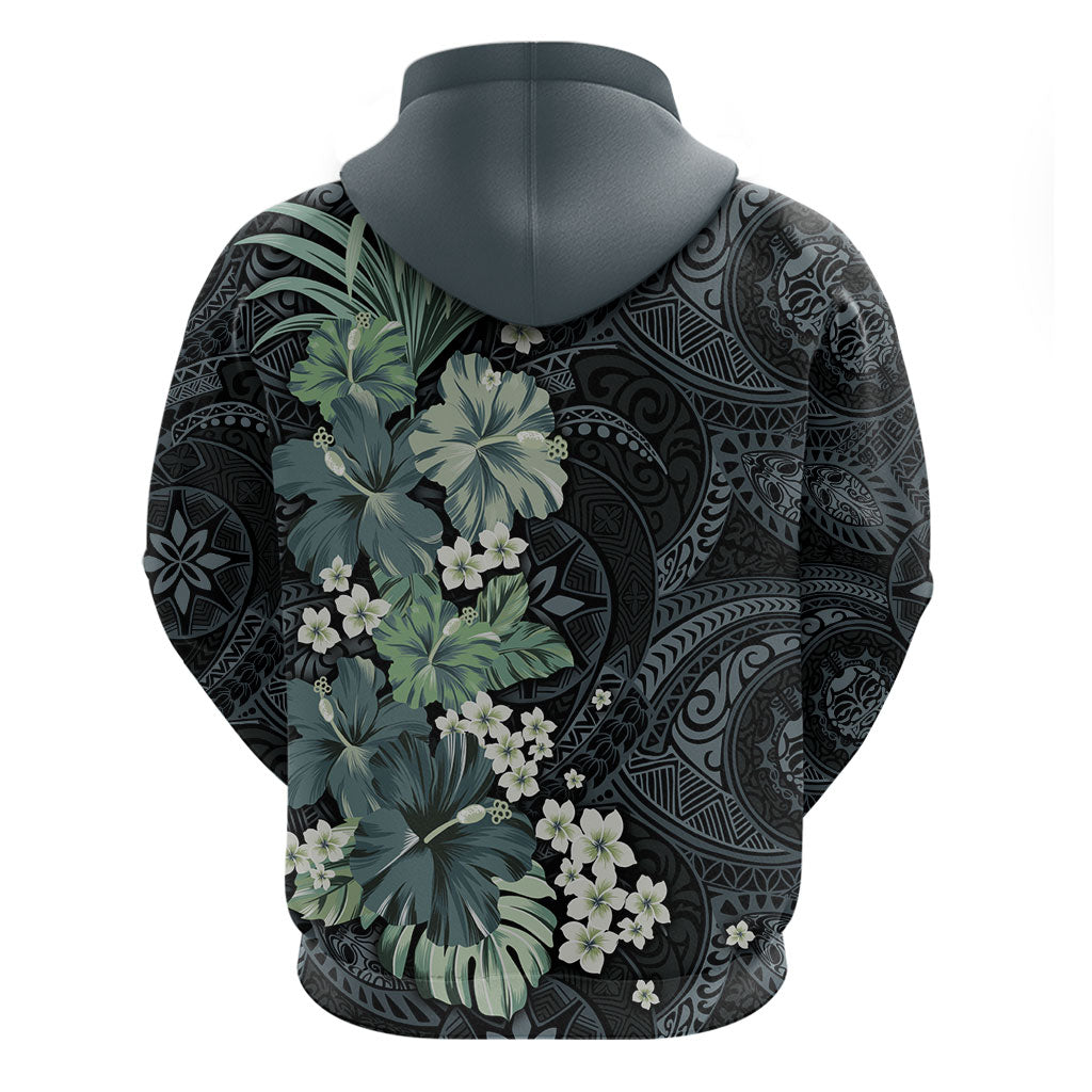 Pauliuli Hawai'i Hibiscus Zip Hoodie Polynesian Tribal Tattoo Pattern Floral Elements LT9 - Polynesian Pride